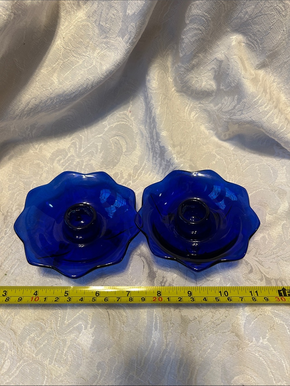Vintage Fenton 3 prong foot. Cobalt Blue Glass Candle Holders - - Picture 3 of 4